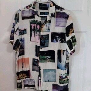 No Boundaries Abstract Print Shirt Men's Large (42-44) 100% Rayon